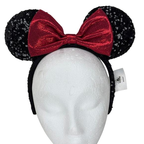 Disney Parks Minnie Mouse Classic Red Bow Black Ears Sequin Headband NWT - Picture 1 of 7
